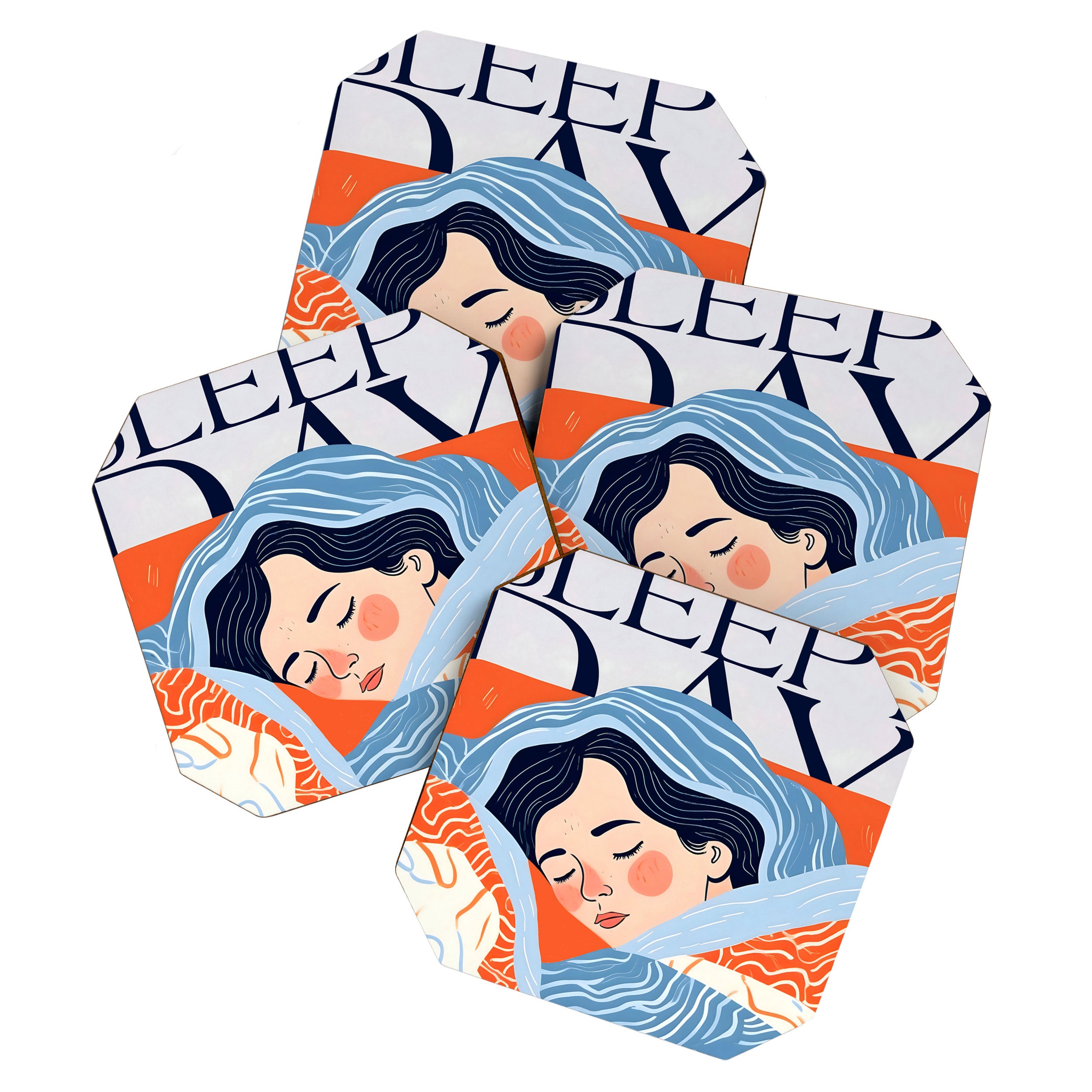 Sleepy Day | Nap Time Bedroom Décor, Eclectic People Relax Rest Illustration, Lazy Bohemian Woman Asleep, Home Blankets Patterns Textures Coaster Gallery Image 1