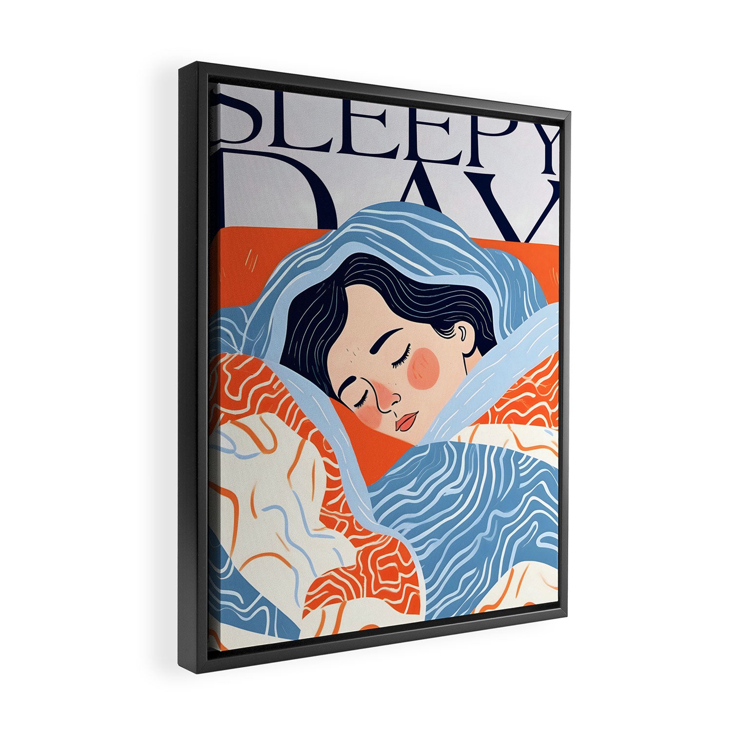 Sleepy Day | Nap Time Bedroom Décor, Eclectic People Relax Rest Illustration, Lazy Bohemian Woman Asleep, Home Blankets Patterns Textures Framed Canvas Print Gallery Image 2