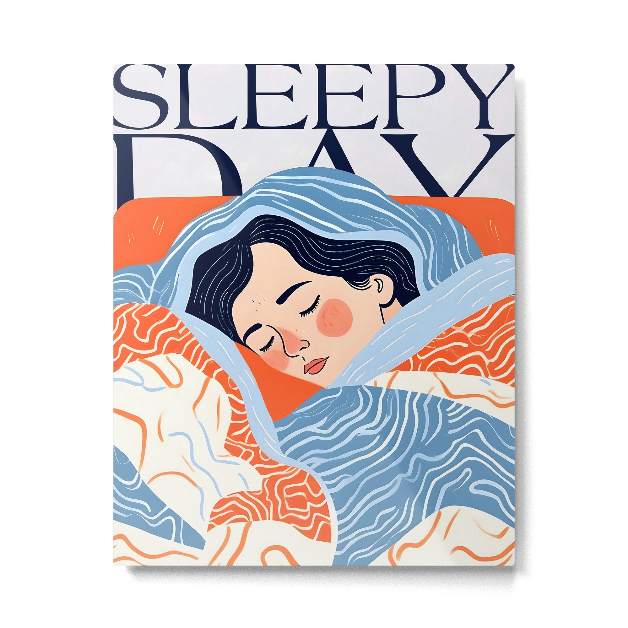 Sleepy Day | Nap Time Bedroom Décor, Eclectic People Relax Rest Illustration, Lazy Bohemian Woman Asleep, Home Blankets Patterns Textures Metal Print Gallery Image 4