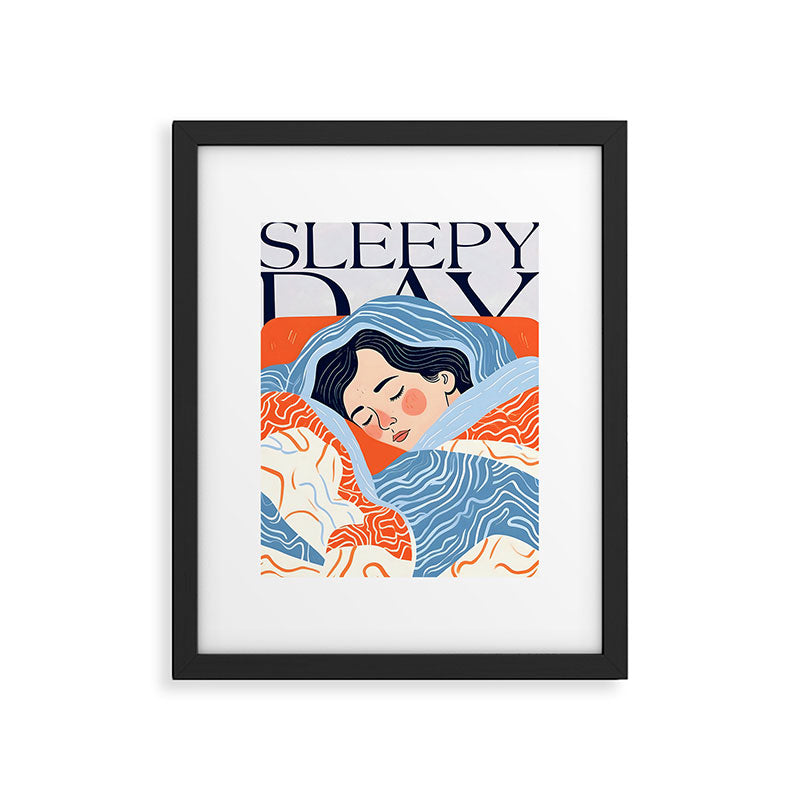 Sleepy Day | Nap Time Bedroom Décor, Eclectic People Relax Rest Illustration, Lazy Bohemian Woman Asleep, Home Blankets Patterns Textures Framed Art Print Gallery Image 5
