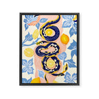 Snakes & Lemons, Whimsical Eclectic Wildlife Animals, Fruit Food Bohemian Summer, Quirky Venom Illustration Moroccan Tiles Framed Canvas Print Gallery Image 6