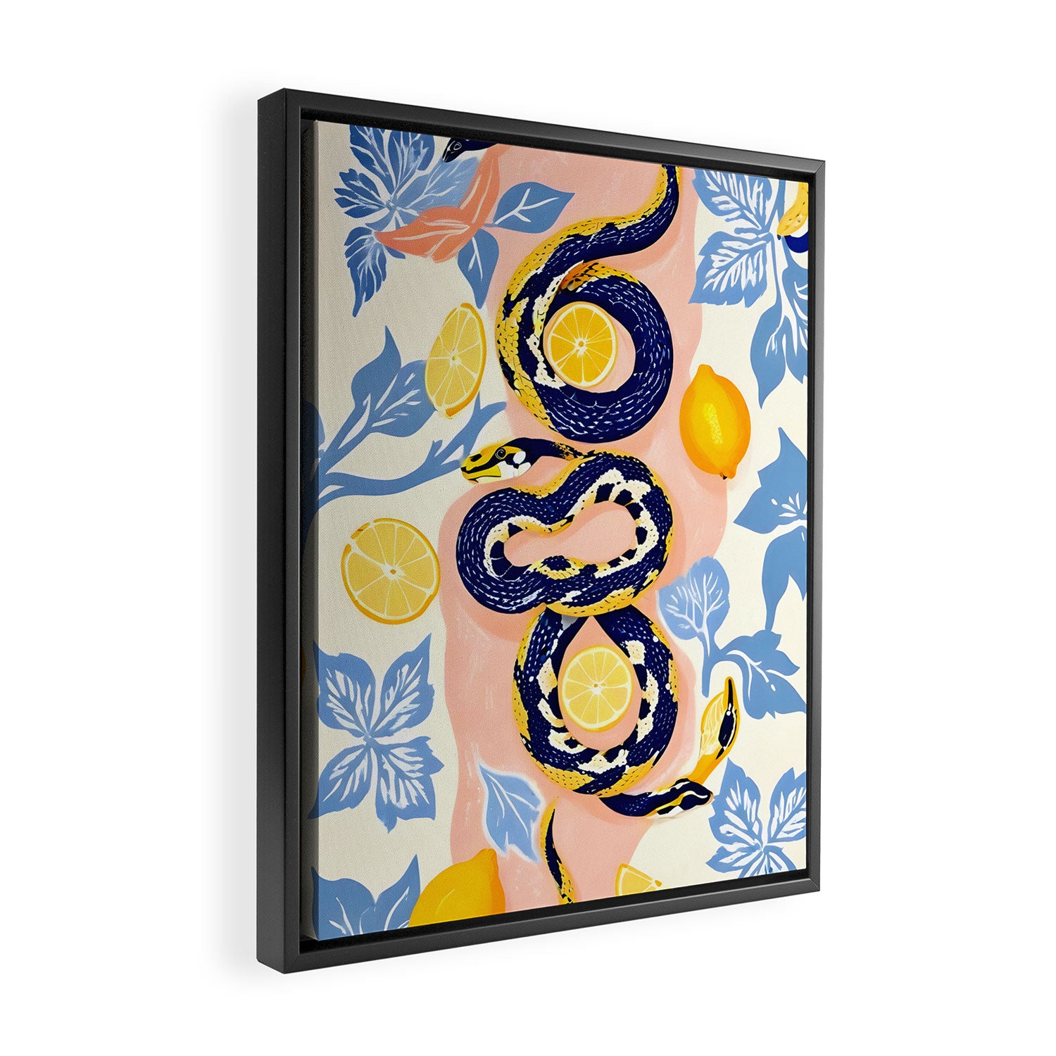 Snakes & Lemons, Whimsical Eclectic Wildlife Animals, Fruit Food Bohemian Summer, Quirky Venom Illustration Moroccan Tiles Framed Canvas Print Gallery Image 2