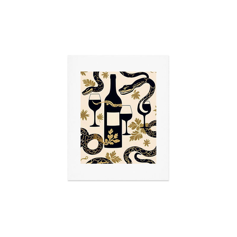 Snakes & Wines, Not Quite Sure If There Were Ladders | Animals Whimsical Drinking Party, Quirky Illustration Line Drawing Wine Alcohol, Vines Game Mystery Sketch Art Print Gallery Image 1