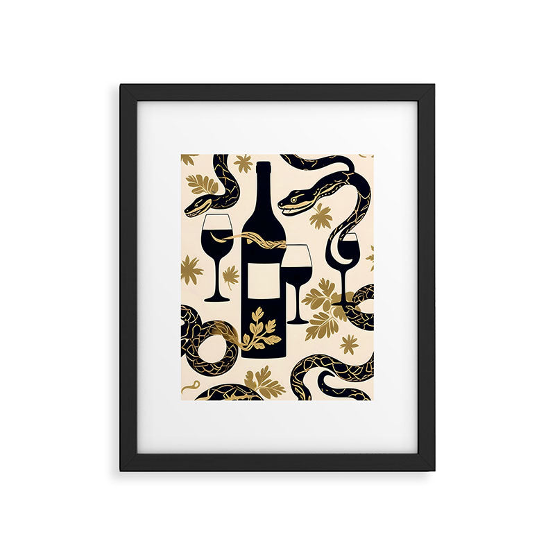 Snakes & Wines, Not Quite Sure If There Were Ladders | Animals Whimsical Drinking Party, Quirky Illustration Line Drawing Wine Alcohol, Vines Game Mystery Sketch Framed Art Print Gallery Image 5