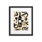 Snakes & Wines, Not Quite Sure If There Were Ladders | Animals Whimsical Drinking Party, Quirky Illustration Line Drawing Wine Alcohol, Vines Game Mystery Sketch Framed Art Print Gallery Image 5
