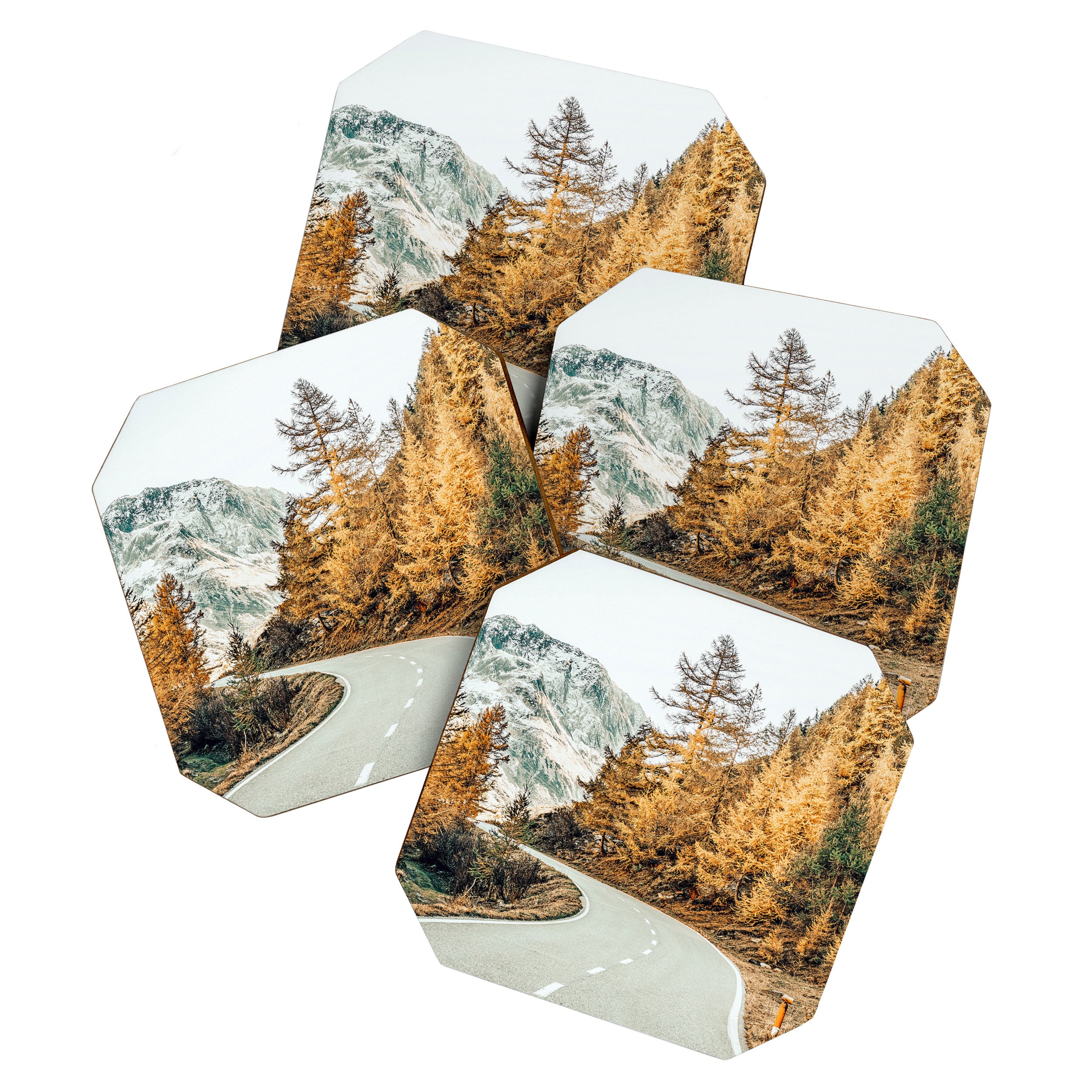 Snow + Golden Pine Photography Landscape Wall Decor, Scenic Nature Coaster Gallery Image 1