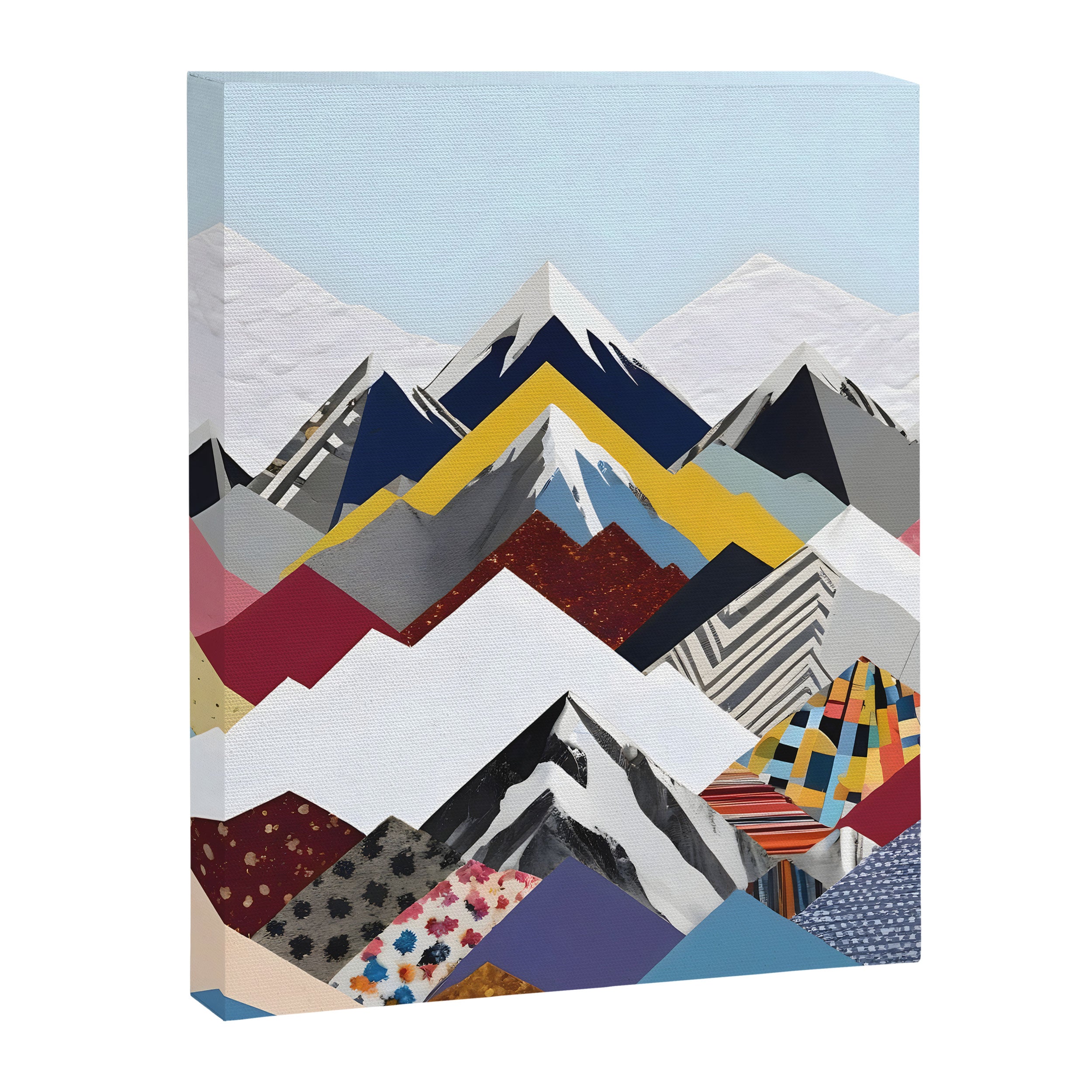 Snowcap Mountains, Graphic Collage Abstract, Eclectic Textures Patterns, Geometric Shapes Nature Landscape Winter Contemporary Canvas Print Gallery Image 6