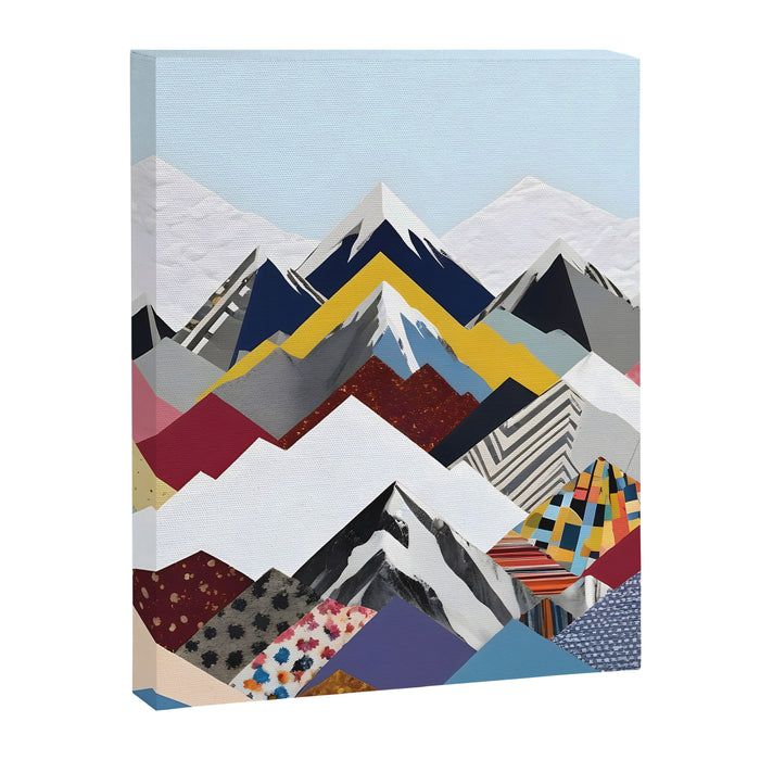 Snowcap Mountains, Graphic Collage Abstract, Eclectic Textures Patterns, Geometric Shapes Nature Landscape Winter Contemporary Canvas Print Gallery Image 1