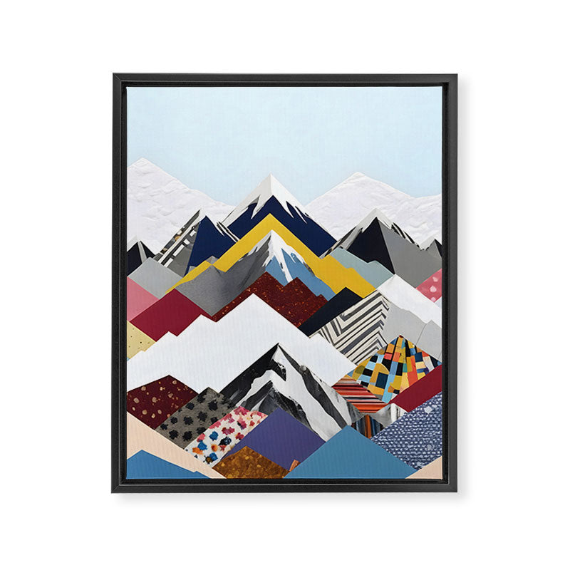 Snowcap Mountains, Graphic Collage Abstract, Eclectic Textures Patterns, Geometric Shapes Nature Landscape Winter Contemporary Framed Canvas Print Gallery Image 6