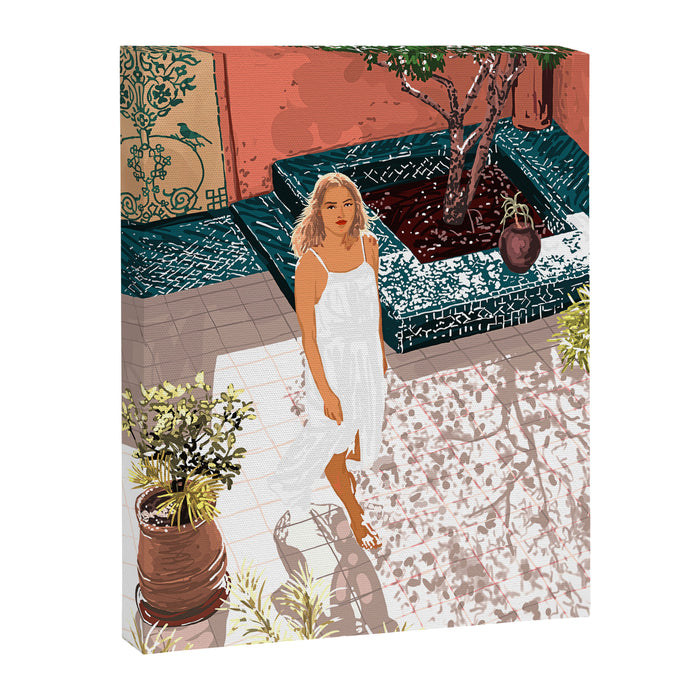 Soaking up the Sun | Bohemian woman Palace Architecture | Buildings Travel Fashion Urban Jungle Canvas Print Gallery Image 1