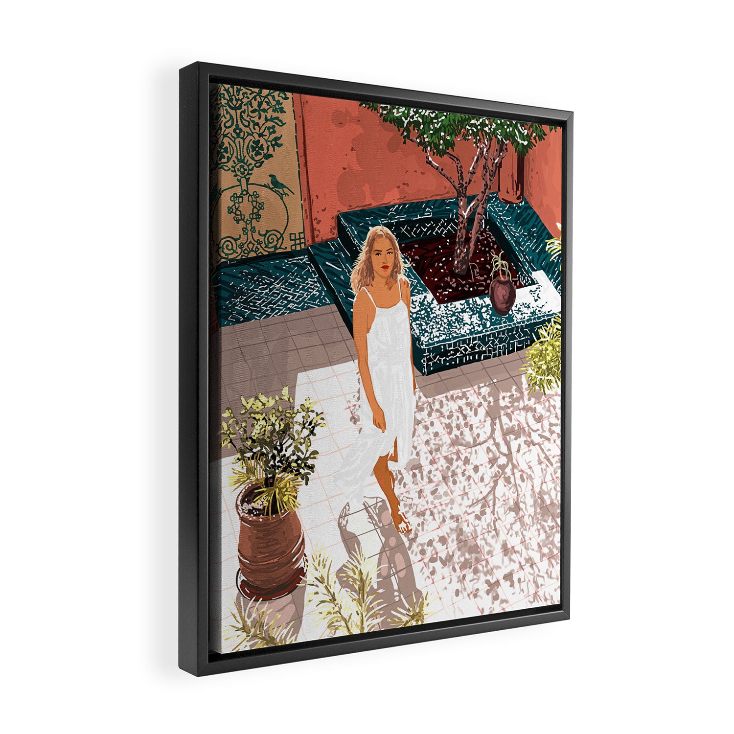 Soaking up the Sun | Bohemian woman Palace Architecture | Buildings Travel Fashion Urban Jungle Framed Canvas Print Gallery Image 2