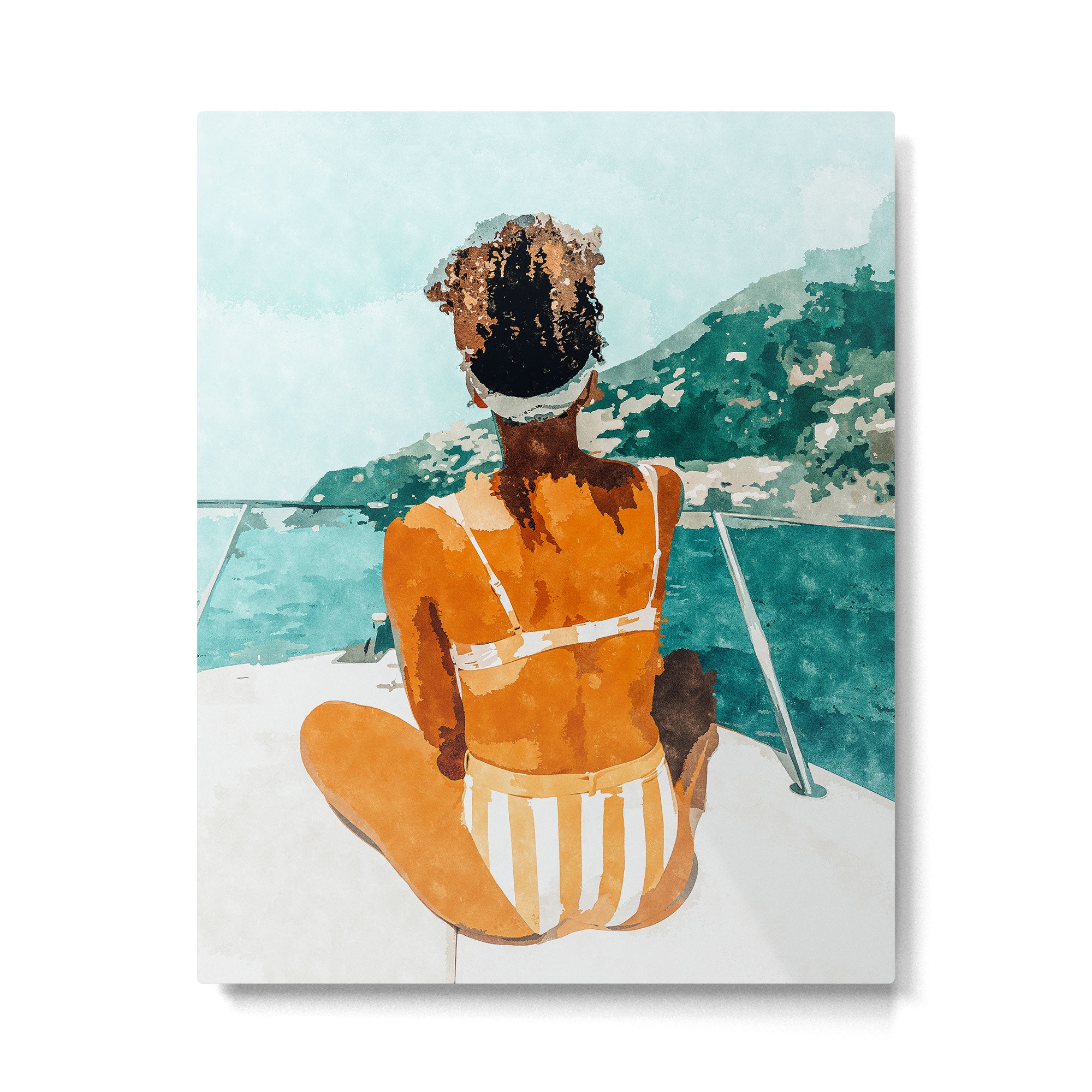 Solo Traveler, Watercolor Black Woman Painting, Travel Tropical Summer Illustration Metal Print Gallery Image 4