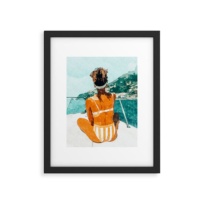 Solo Traveler, Watercolor Black Woman Painting, Travel Tropical Summer Illustration Framed Art Print Gallery Image 1