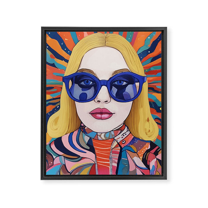 Speed Through, Retro Girl Woman Superpower Magic, Fashion Sunburst Blonde Female, Feminism Colorful Illustration Eclectic Bohemian Maximalism Framed Canvas Print Gallery Image 1