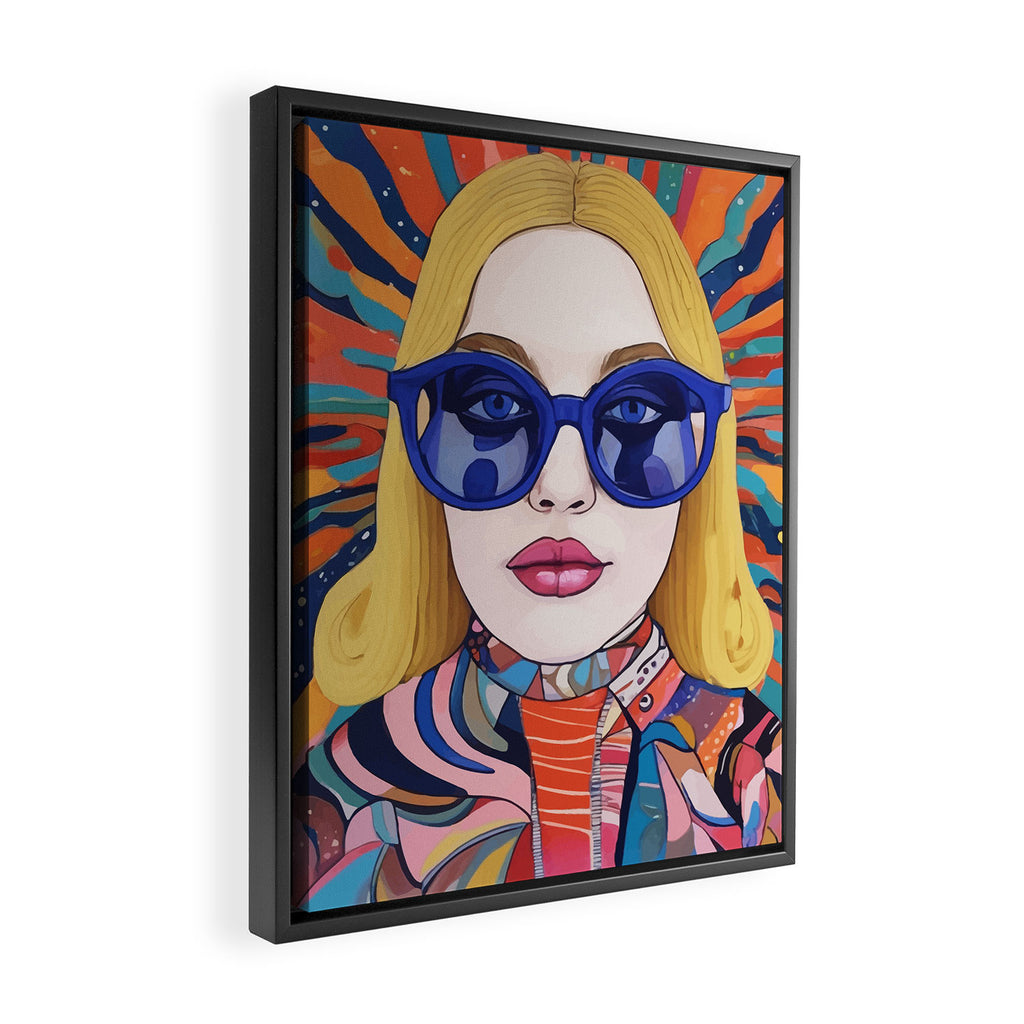 Speed Through, Retro Girl Woman Superpower Magic, Fashion Sunburst Blonde Female, Feminism Colorful Illustration Eclectic Bohemian Maximalism Framed Canvas Print Gallery Image 2