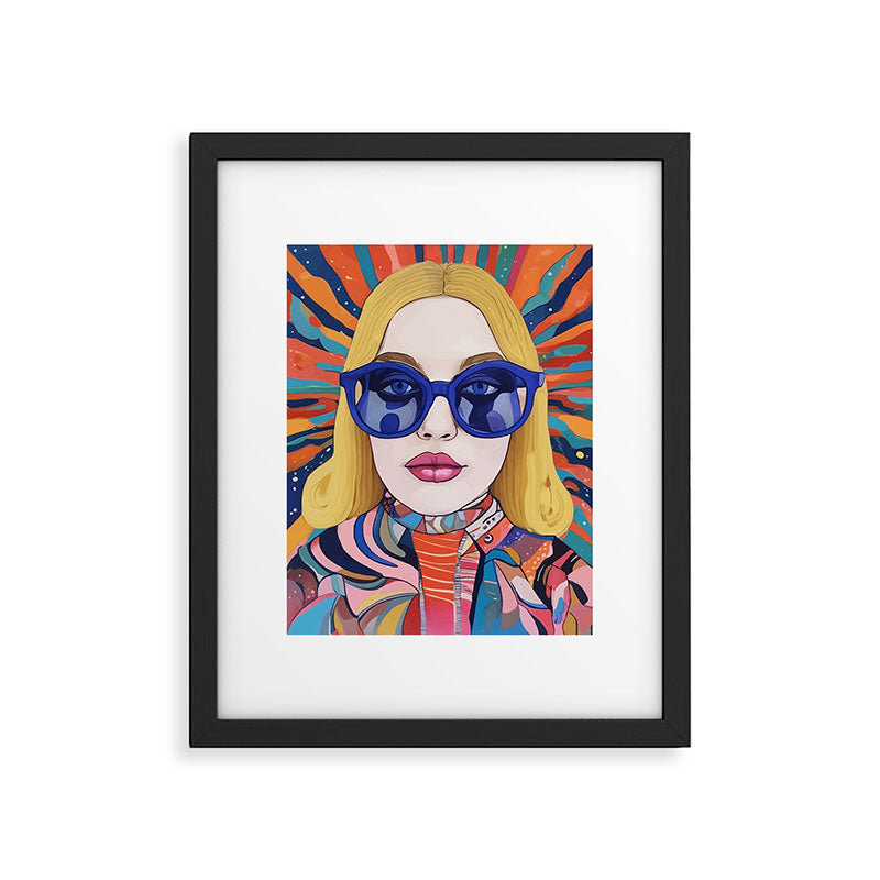 Speed Through, Retro Girl Woman Superpower Magic, Fashion Sunburst Blonde Female, Feminism Colorful Illustration Eclectic Bohemian Maximalism Framed Art Print Gallery Image 5