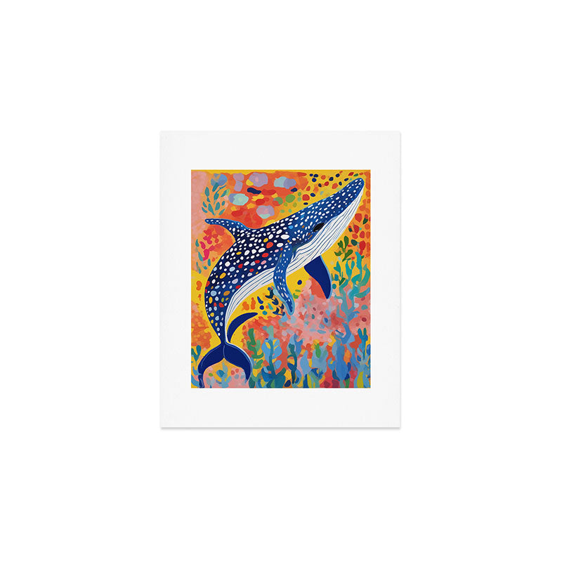 Spotted Whale, Wildlife Ocean Life Fish Illustration, Eclectic Bohemian Painting Free Swim Sea Underwater Art Print Gallery Image 1
