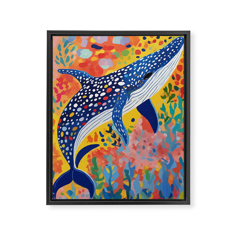Spotted Whale, Wildlife Ocean Life Fish Illustration, Eclectic Bohemian Painting Free Swim Sea Underwater Framed Canvas Print Gallery Image 6