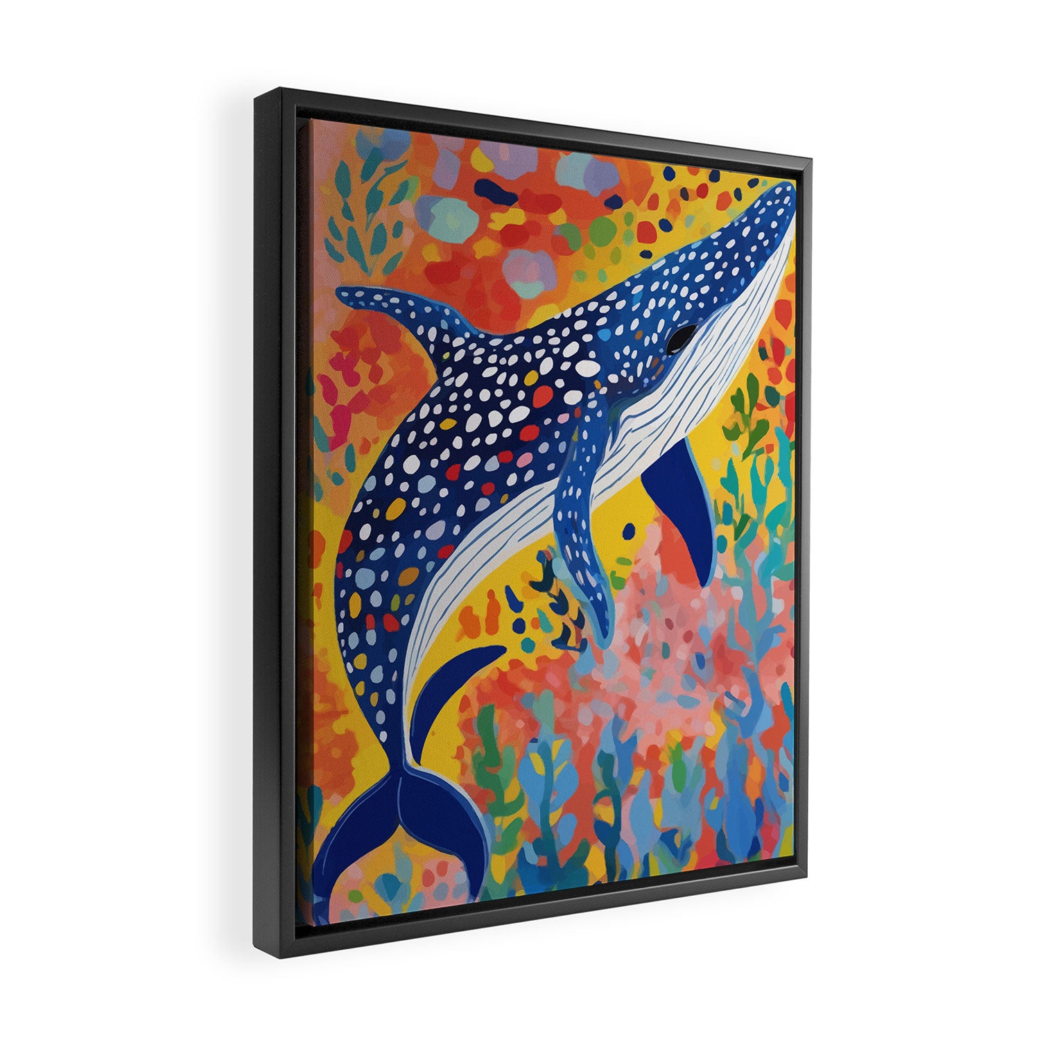 Spotted Whale, Wildlife Ocean Life Fish Illustration, Eclectic Bohemian Painting Free Swim Sea Underwater Framed Canvas Print Gallery Image 2