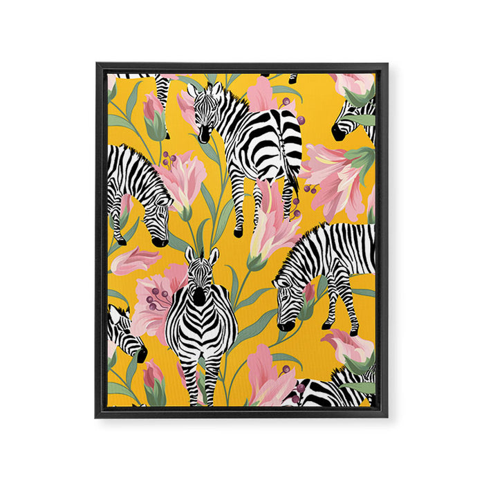Striped For Life | Zebra Mango Forest | Modern Bohemian Wildlife Jungle | Botanical Nature Framed Canvas Print Gallery Image 1