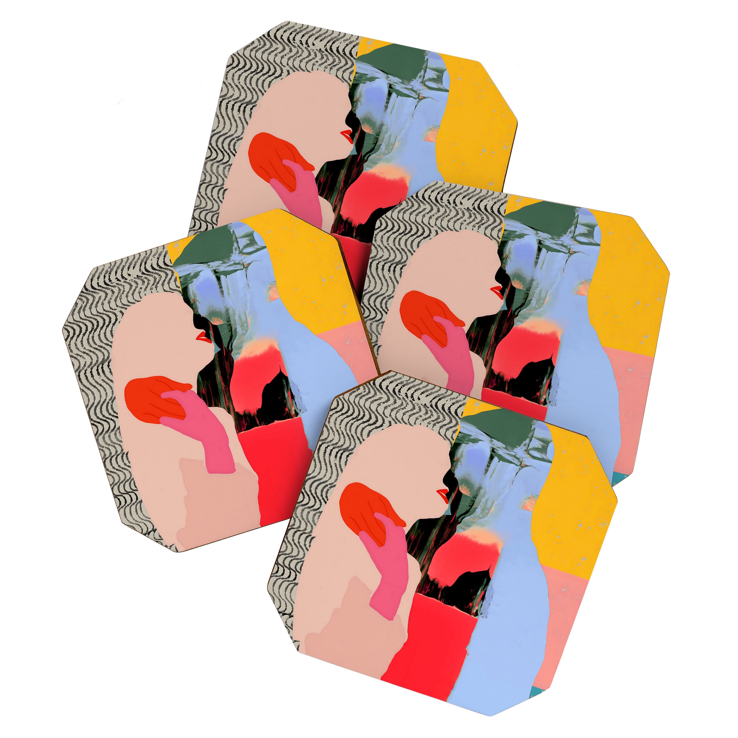 Such a Thing Not Meant To Last, Kiss Passion Love Lovers Couple Friends, Collage Make-out Sex Abstract People Silhouettes Human, Emotions Maximalist Statement Painting Coaster Gallery Image 1