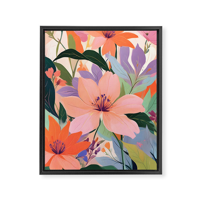 Summer Happy Place, Floral Botanical Nature Painting, Plants Garden Pastel Eclectic, Vintage Flowers Blossom Bohemian Framed Canvas Print Gallery Image 6