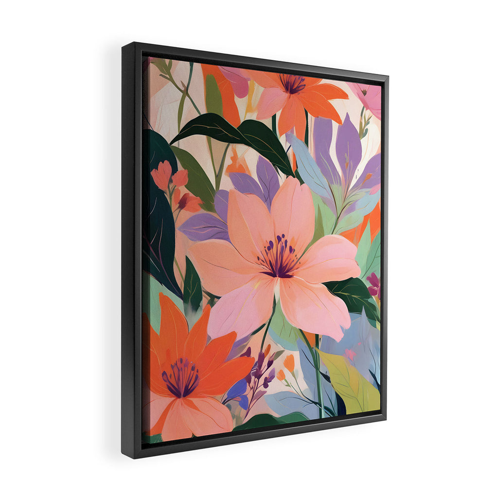 Summer Happy Place, Floral Botanical Nature Painting, Plants Garden Pastel Eclectic, Vintage Flowers Blossom Bohemian Framed Canvas Print Gallery Image 2