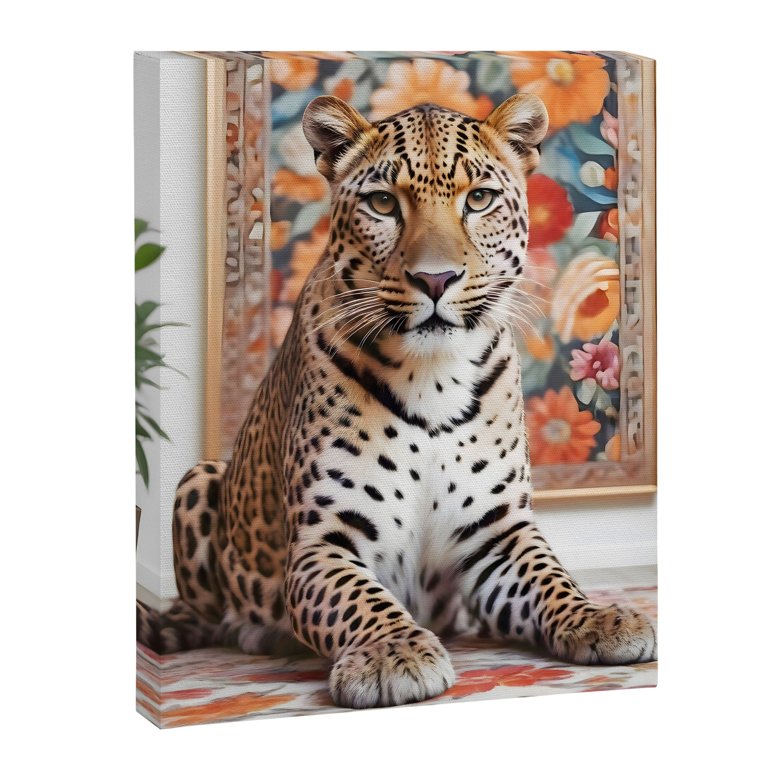 Summer Home, Leopard Tiger Cheetah Indoors Moroccan Rug, Photography Eclectic Wildlife Animals, Home Pets Wild Cats Canvas Print Gallery Image 6