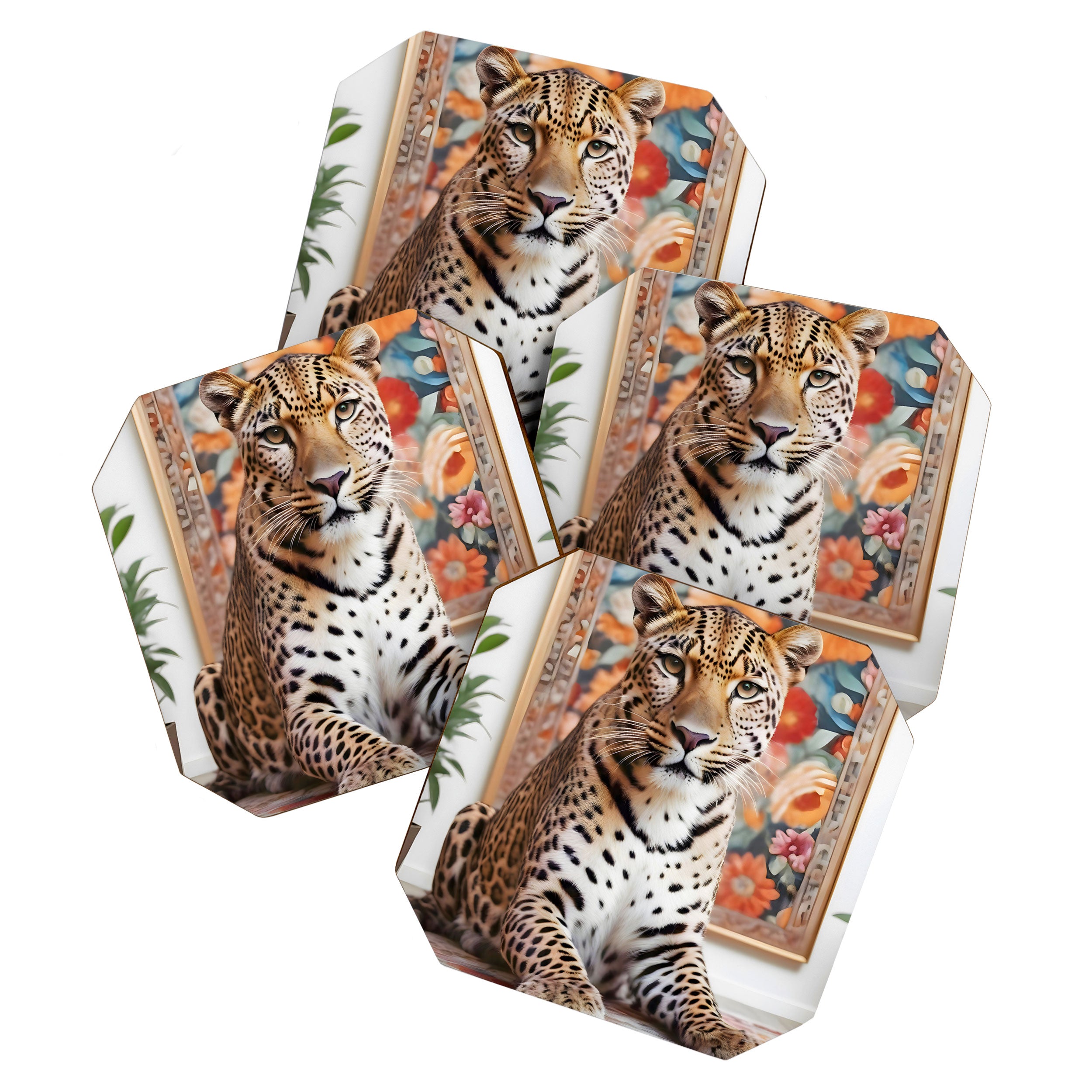Summer Home, Leopard Tiger Cheetah Indoors Moroccan Rug, Photography Eclectic Wildlife Animals, Home Pets Wild Cats Coaster Gallery Image 1