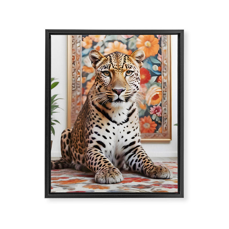 Summer Home, Leopard Tiger Cheetah Indoors Moroccan Rug, Photography Eclectic Wildlife Animals, Home Pets Wild Cats Framed Canvas Print Gallery Image 6