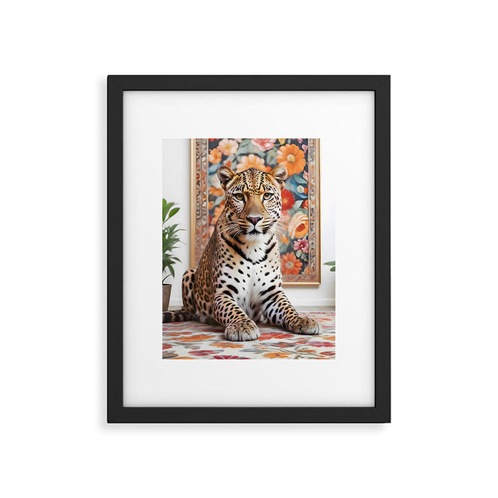 Summer Home, Leopard Tiger Cheetah Indoors Moroccan Rug, Photography Eclectic Wildlife Animals, Home Pets Wild Cats Framed Art Print Gallery Image 1