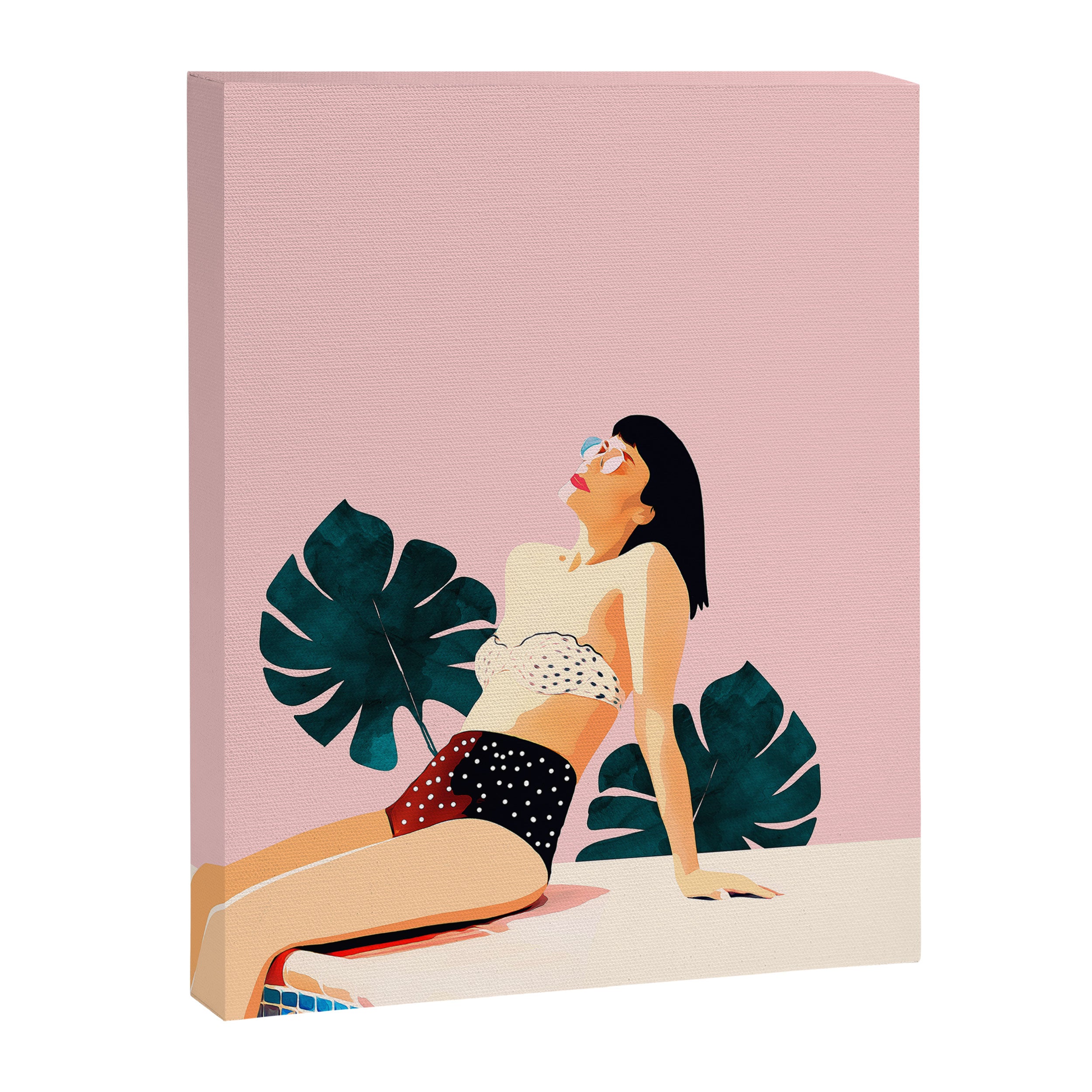 Sunday, Summer Swim Poolside Fashion, Bohemian Woman Sunbath Tan Bikini Monstera Tropical Travel Canvas Print Gallery Image 8