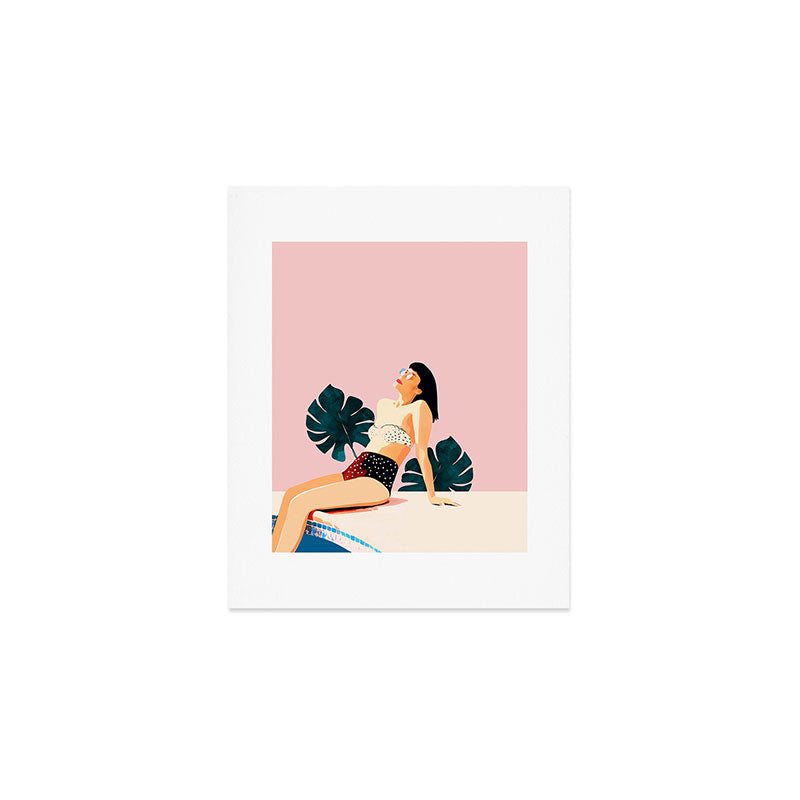 Sunday, Summer Swim Poolside Fashion, Bohemian Woman Sunbath Tan Bikini Monstera Tropical Travel Art Print Gallery Image 1