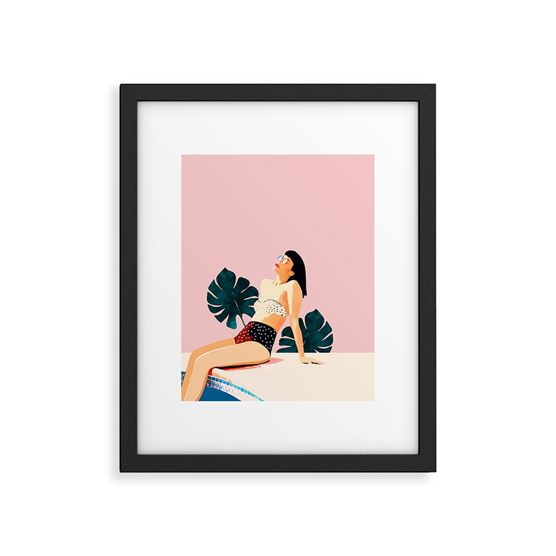 Sunday, Summer Swim Poolside Fashion, Bohemian Woman Sunbath Tan Bikini Monstera Tropical Travel Framed Art Print Gallery Image 6