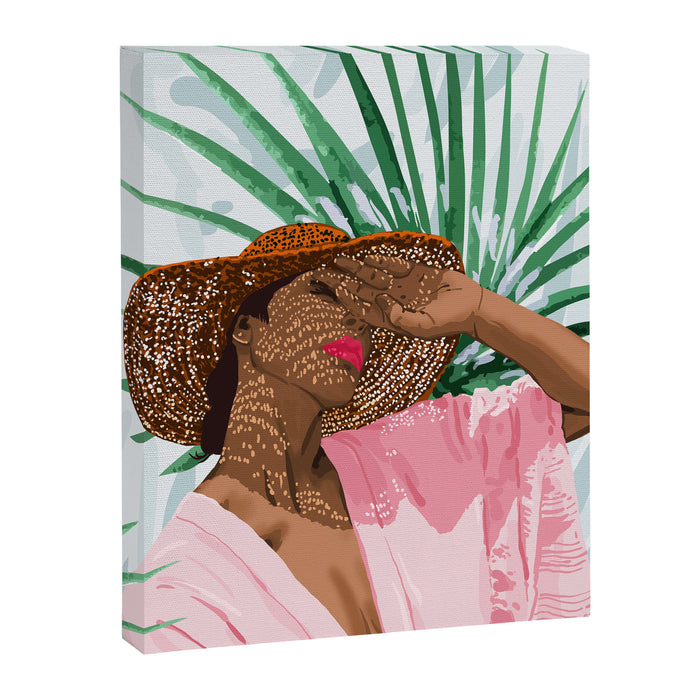 Sunshine in My Soul | Black Woman Tropical Travel | Modern Boho Palm Summer Vacation Fashion Canvas Print Gallery Image 1