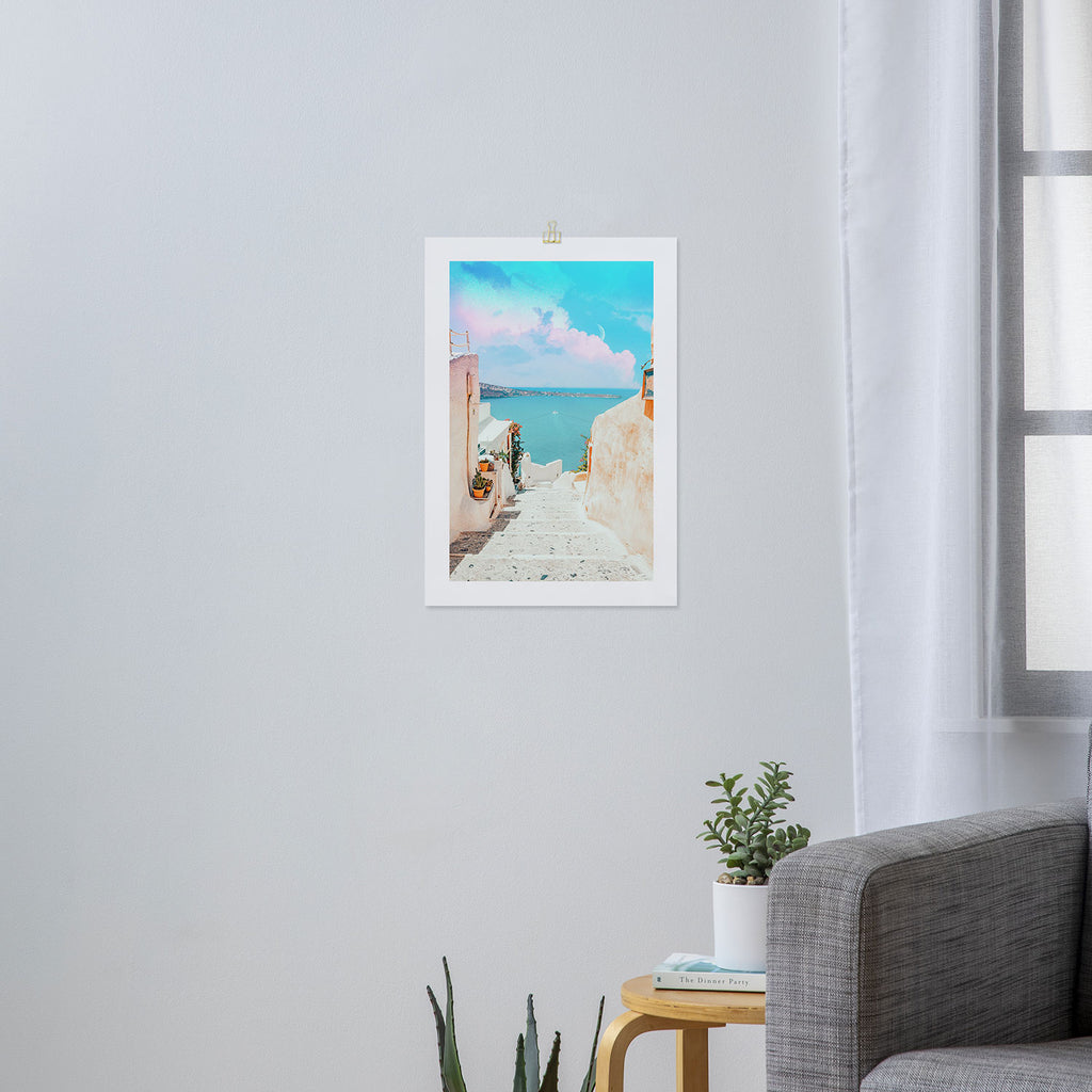 Surreal Greece, Tropical Travel Scenic Photography, Colorful Pastel Landscape Bohemian Architecture Art Print Gallery Image 3