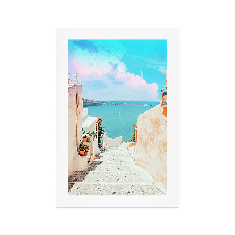 Surreal Greece, Tropical Travel Scenic Photography, Colorful Pastel Landscape Bohemian Architecture Art Print Gallery Image 1