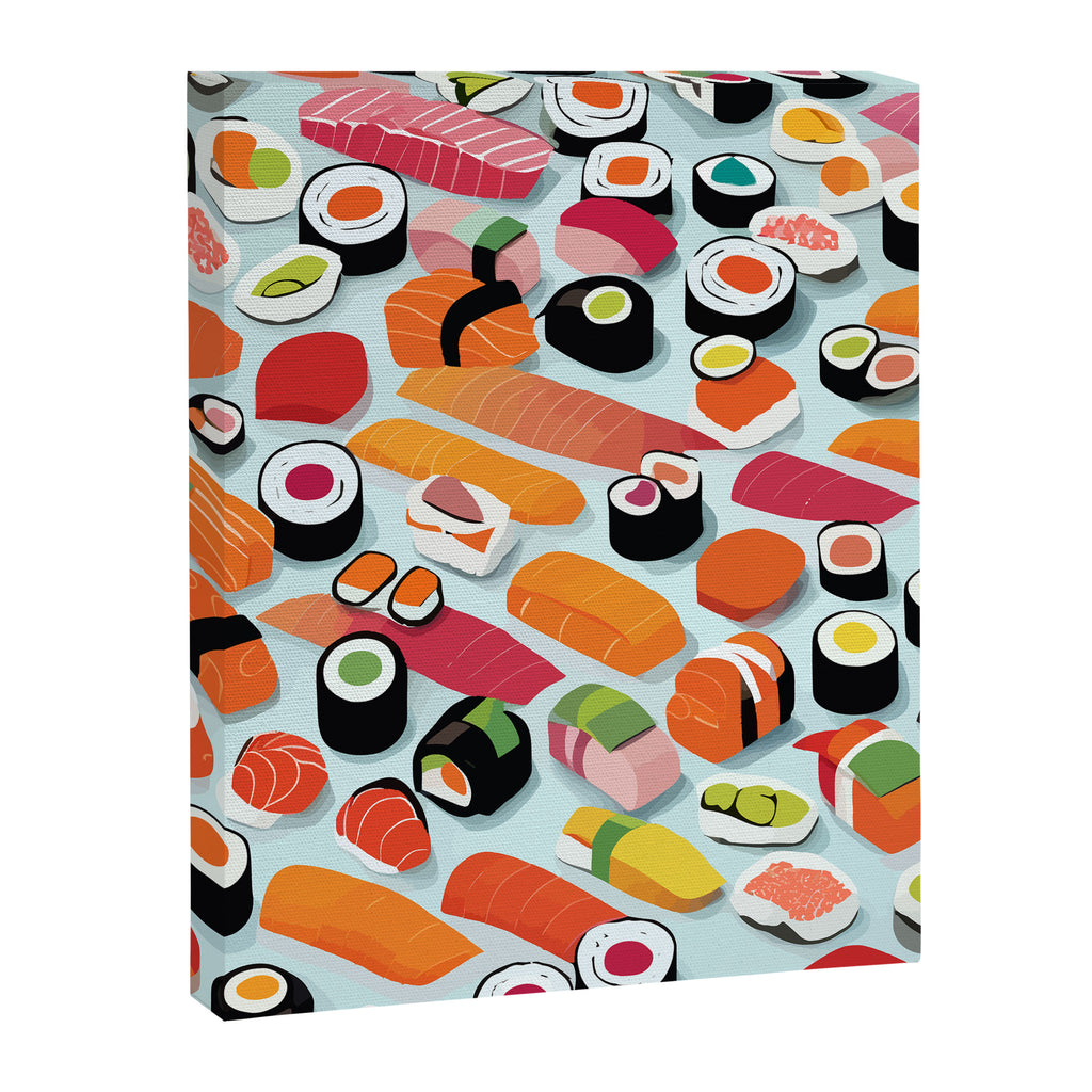 Sushi & Sashimi, Japanese Mob Wife Raw Fish Food Illustration, Delicacy Menu Rice Colorful Eclectic Canvas Print Gallery Image 6
