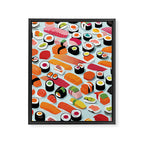 Sushi & Sashimi, Japanese Mob Wife Raw Fish Food Illustration, Delicacy Menu Rice Colorful Eclectic Framed Canvas Print Gallery Image 6