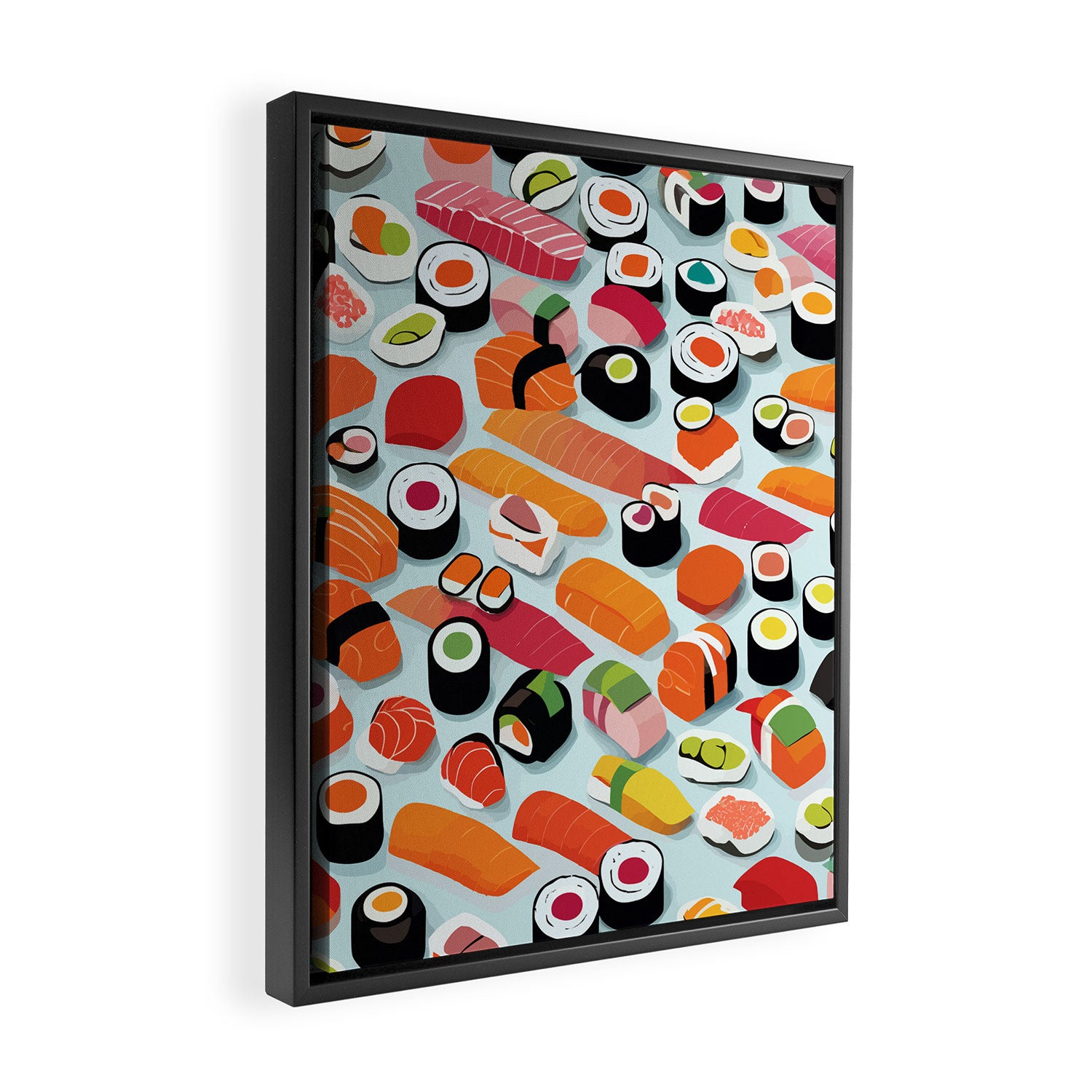 Sushi & Sashimi, Japanese Mob Wife Raw Fish Food Illustration, Delicacy Menu Rice Colorful Eclectic Framed Canvas Print Gallery Image 2