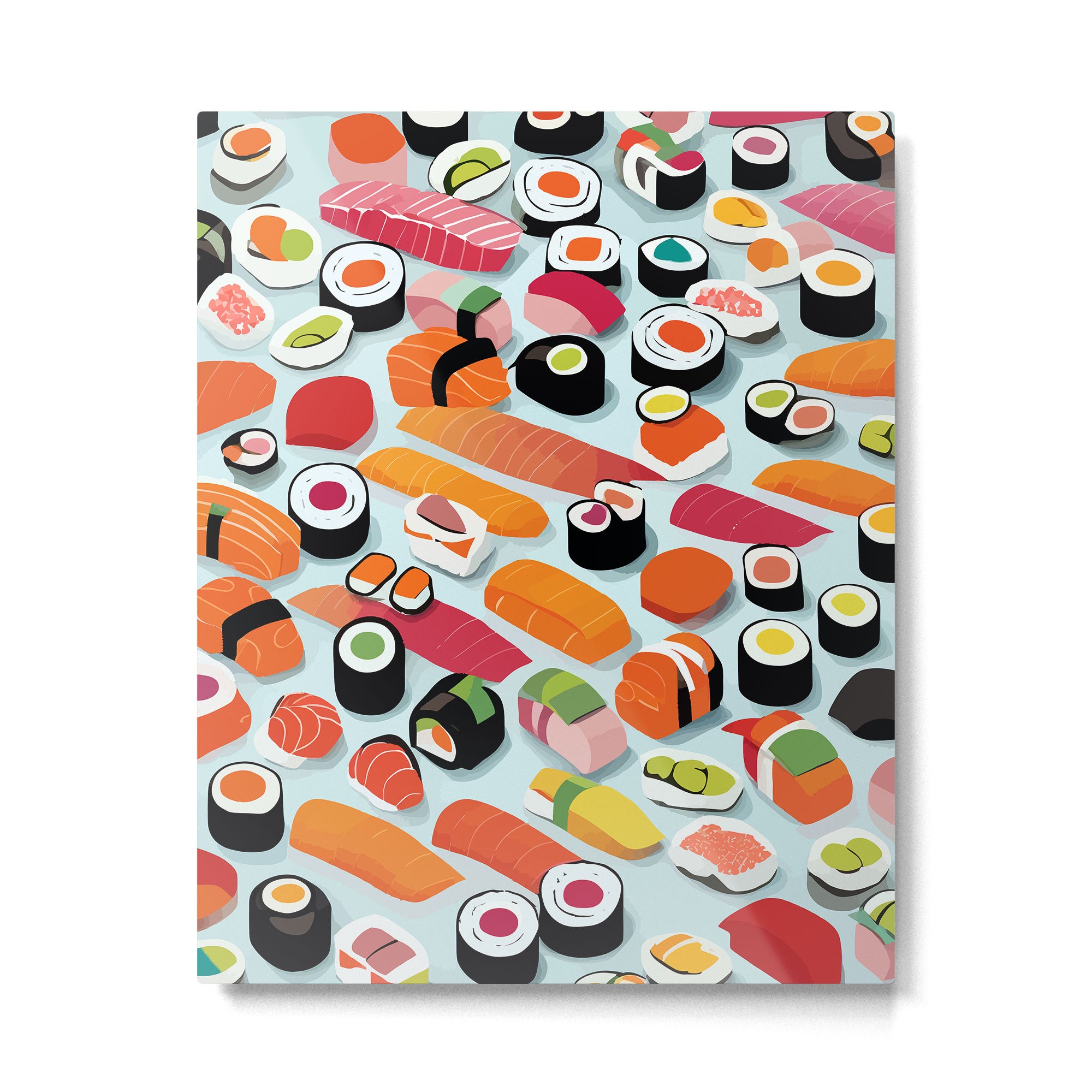Sushi & Sashimi, Japanese Mob Wife Raw Fish Food Illustration, Delicacy Menu Rice Colorful Eclectic Metal Print Gallery Image 4