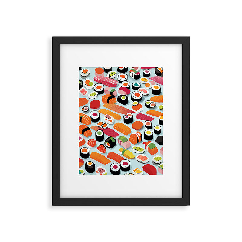 Sushi & Sashimi, Japanese Mob Wife Raw Fish Food Illustration, Delicacy Menu Rice Colorful Eclectic Framed Art Print Gallery Image 5