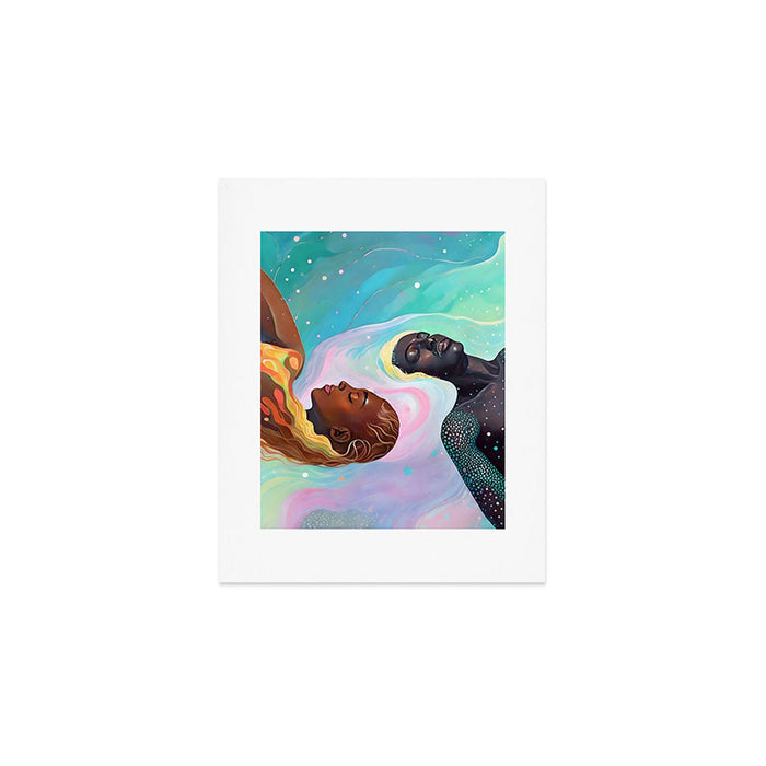 Suspended, Abstract Black People Love Couple, Human Humanity Emotions Feelings, Expression Eclectic Painting Space Art Print Gallery Image 1