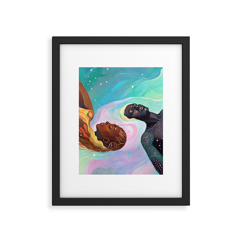 Suspended, Abstract Black People Love Couple, Human Humanity Emotions Feelings, Expression Eclectic Painting Space Framed Art Print Gallery Image 5