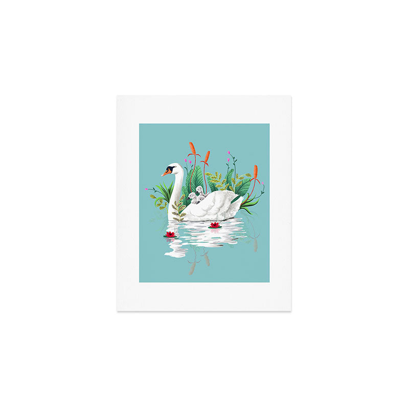 Bond, Jungle Animals, Swan Family Nature Pond Illustration, Bohemian Ducks Love Colorful Botanical Art Print Gallery Image 1