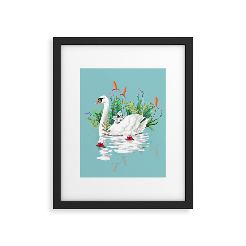 Bond, Jungle Animals, Swan Family Nature Pond Illustration, Bohemian Ducks Love Colorful Botanical Framed Art Print Gallery Image 5