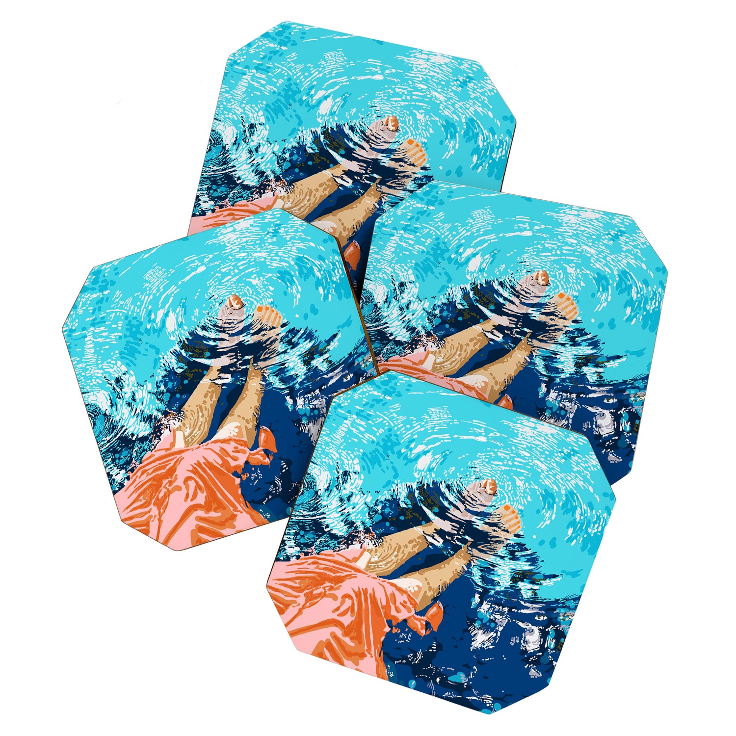 Take Me Where The Waves Kiss My Feet, Eclectic Nature River Woman Colorful Water Coral Bohemian Coaster Gallery Image 1