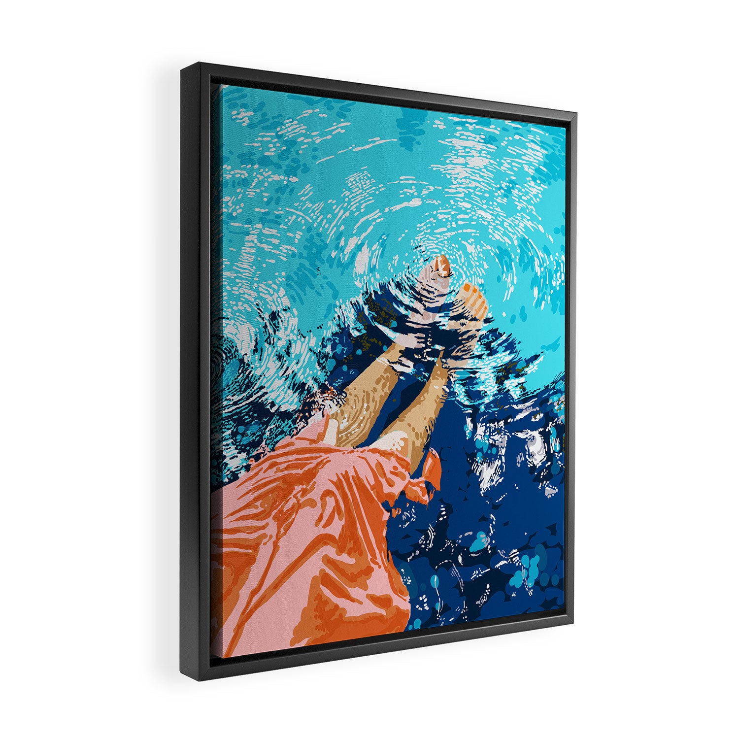 Take Me Where The Waves Kiss My Feet, Eclectic Nature River Woman Colorful Water Coral Bohemian Framed Canvas Print Gallery Image 2