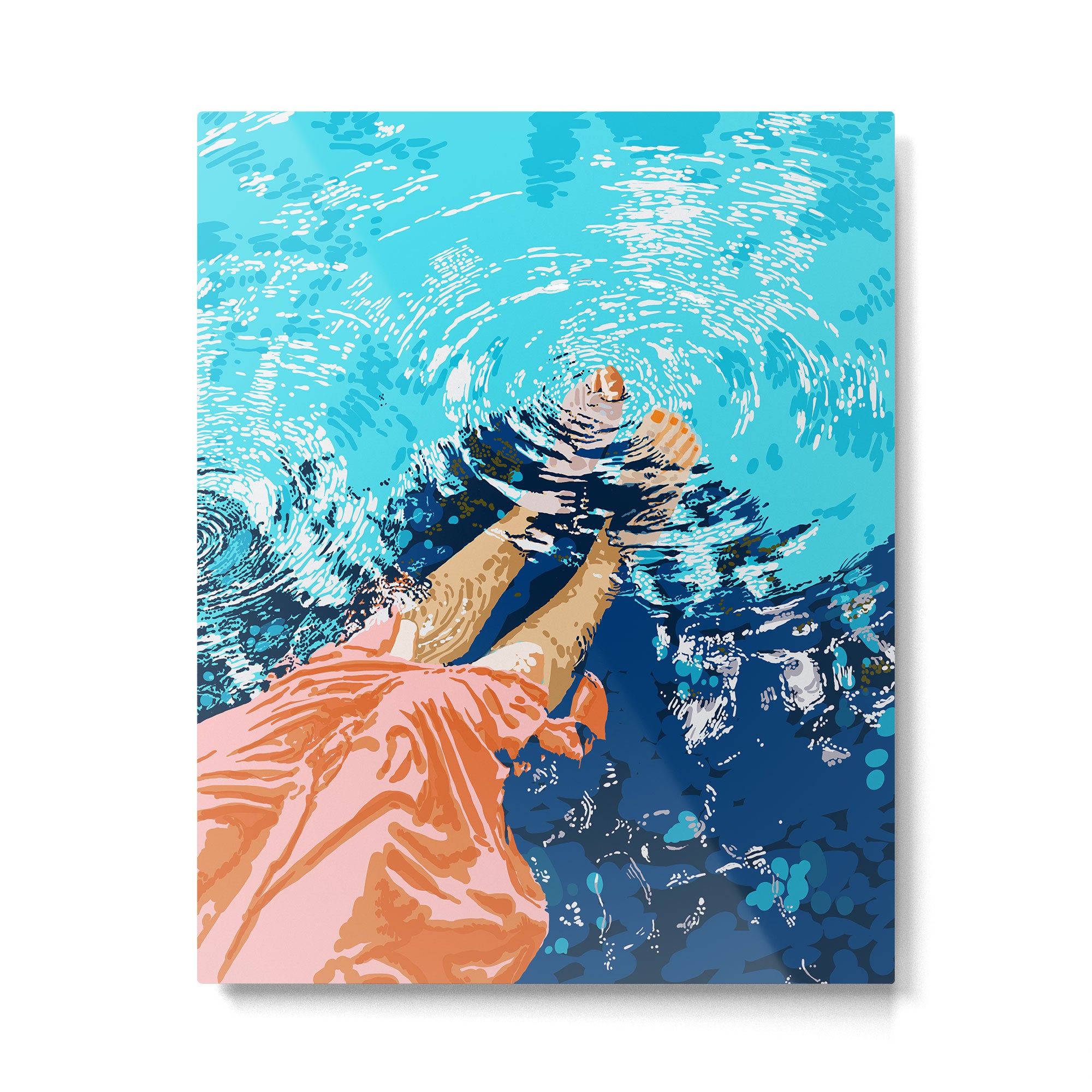 Take Me Where The Waves Kiss My Feet, Eclectic Nature River Woman Colorful Water Coral Bohemian Metal Print Gallery Image 4