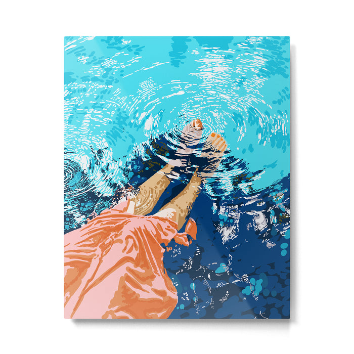 Take Me Where The Waves Kiss My Feet, Eclectic Nature River Woman Colorful Water Coral Bohemian Metal Print Gallery Image 1